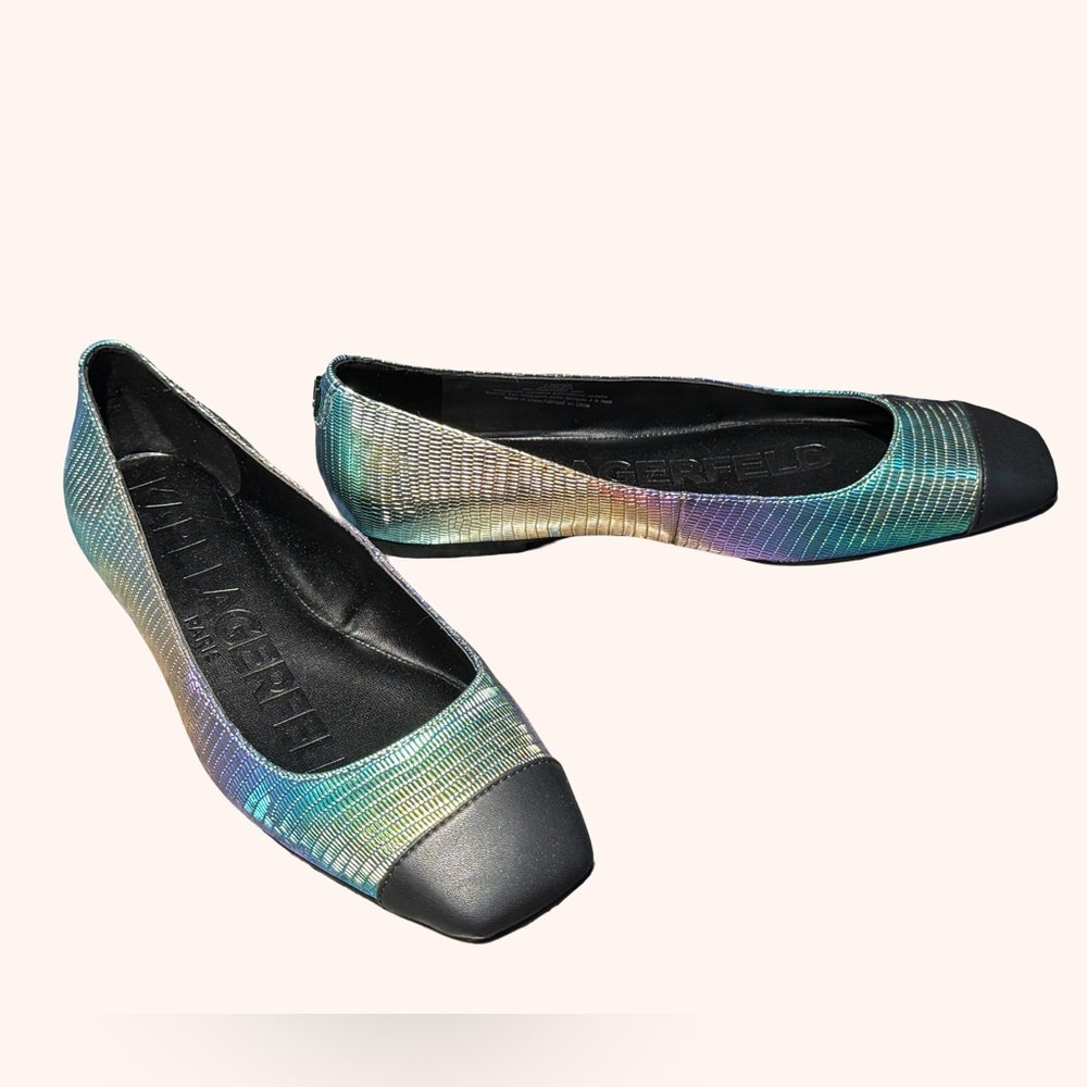 Karl Lagerfeld NWT Various Sizes Silver Iridescent Elegance Flats Loafer (SH005) - Picture 2 of 8